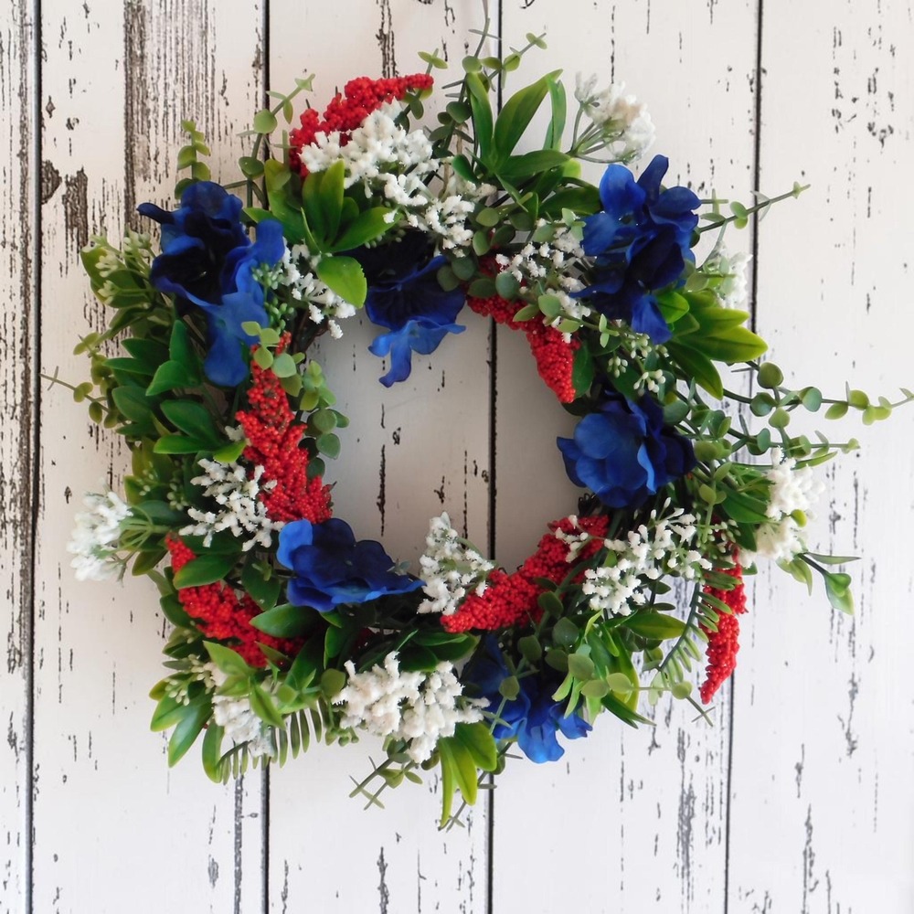 Patriotic Small Wreath Red White Blue Mini Cabinet 4th of‎ July Candle Ring